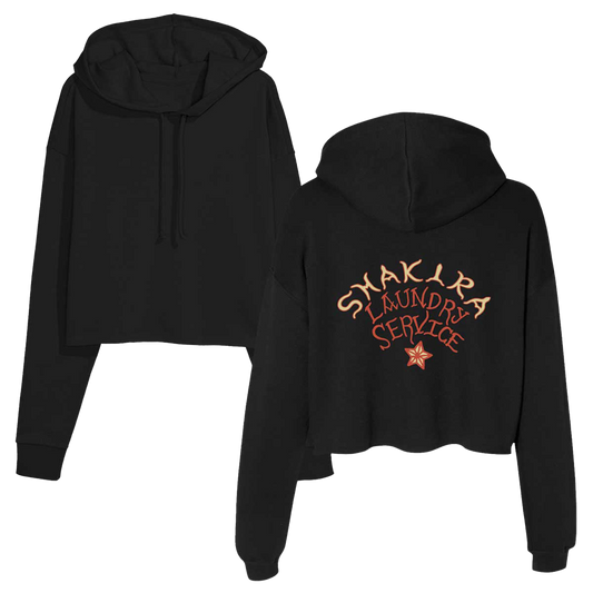 Laundry Service Logo Ladies Cropped Hoodie - Black